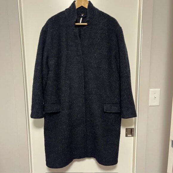 Free People Brushed Wool Oversized Coat Deep Navy Medium - Picture 3 of 14
